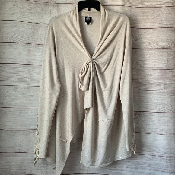 Bobeau Cream Cardigan Sweater Lace Detail Draped Front Long Sleeves Size Large - Picture 9 of 16